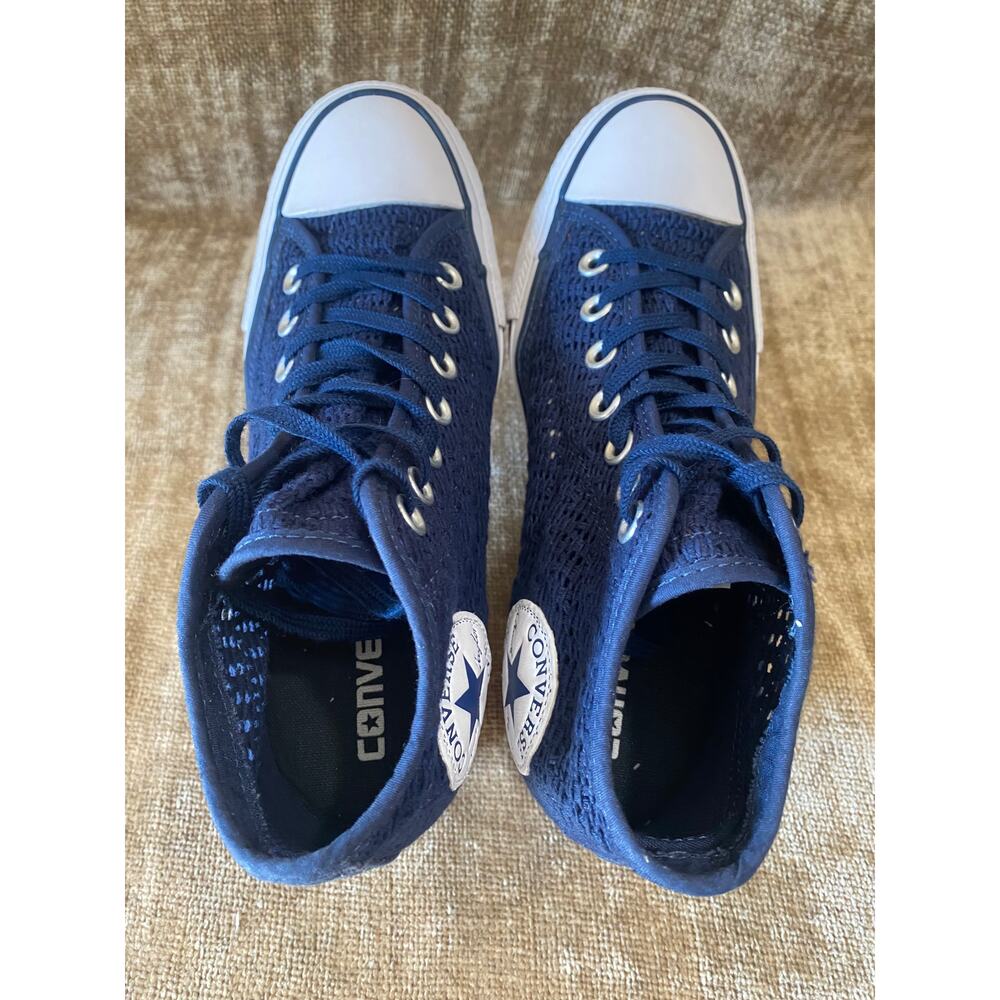 RARE Converse Chuck Taylor Lux Wedge Crochet Sneakers Navy Womens 8 552696C - Picture 7 of 9